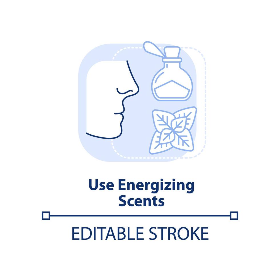 gebruik energieke geuren lichtblauw concept icoon. pepermunt aroma. road trip tip abstracte idee dunne lijn illustratie. geïsoleerde overzichtstekening. bewerkbare streek. vector