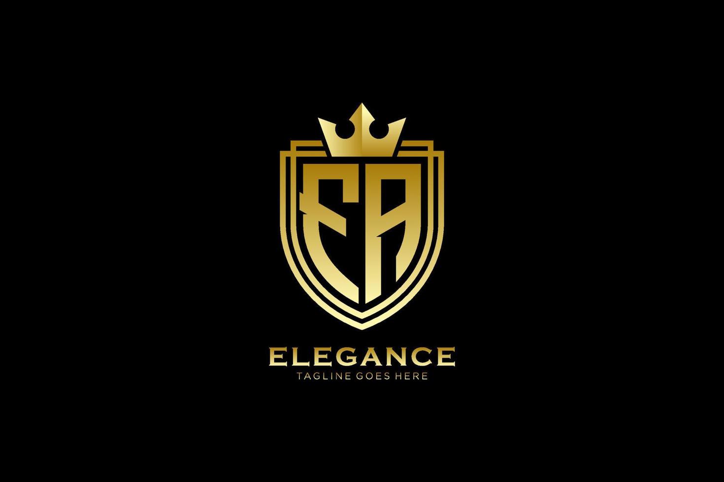 eerste fa elegant luxe monogram logo of insigne sjabloon met scrollt en Koninklijk kroon - perfect voor luxueus branding projecten vector