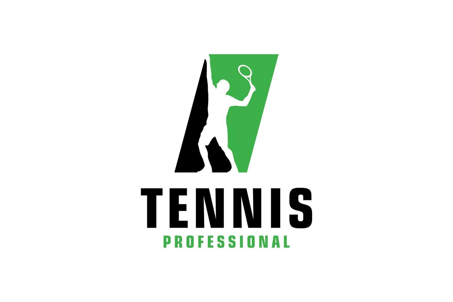 letter i met tennisspeler silhouet logo ontwerp. vectorontwerpsjabloonelementen voor sportteam of huisstijl. vector