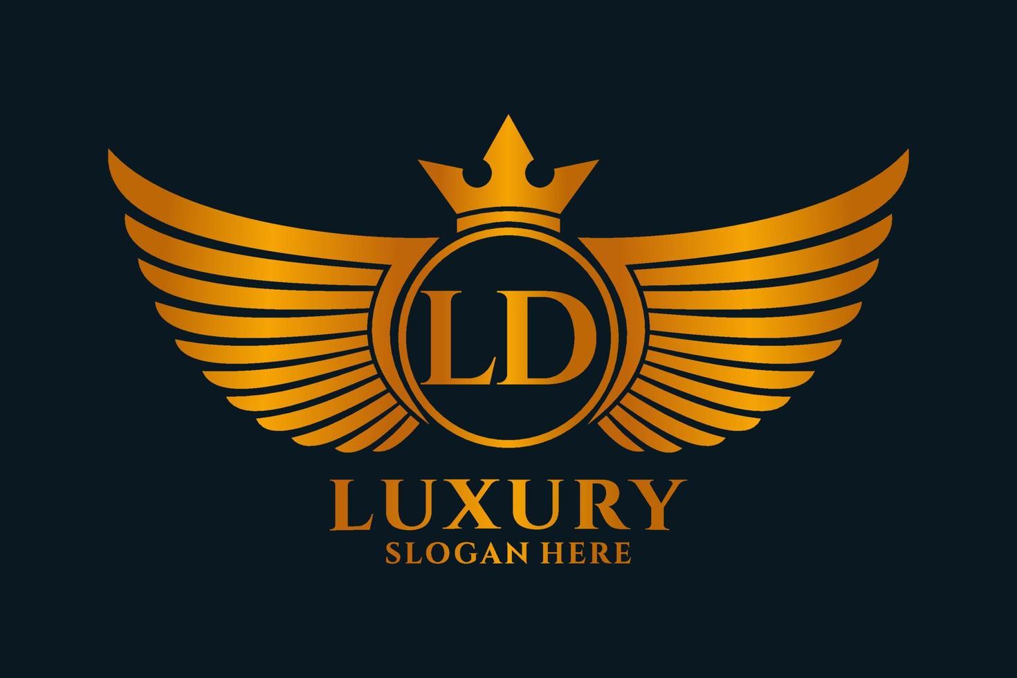 luxe Koninklijk vleugel brief ld kam goud kleur logo vector, zege logo, kam logo, vleugel logo, vector logo sjabloon.