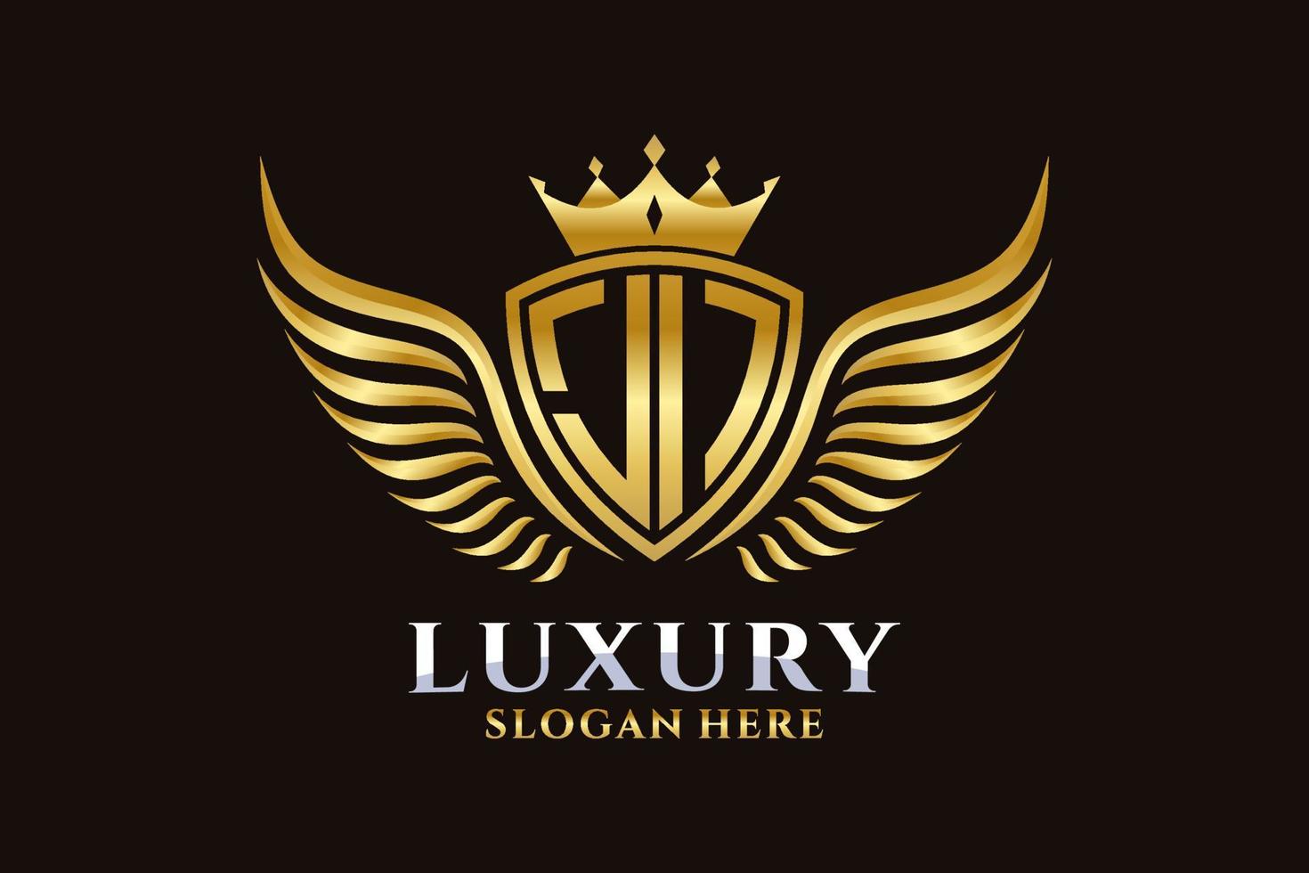 luxe Koninklijk vleugel brief ji kam goud kleur logo vector, zege logo, kam logo, vleugel logo, vector logo sjabloon.