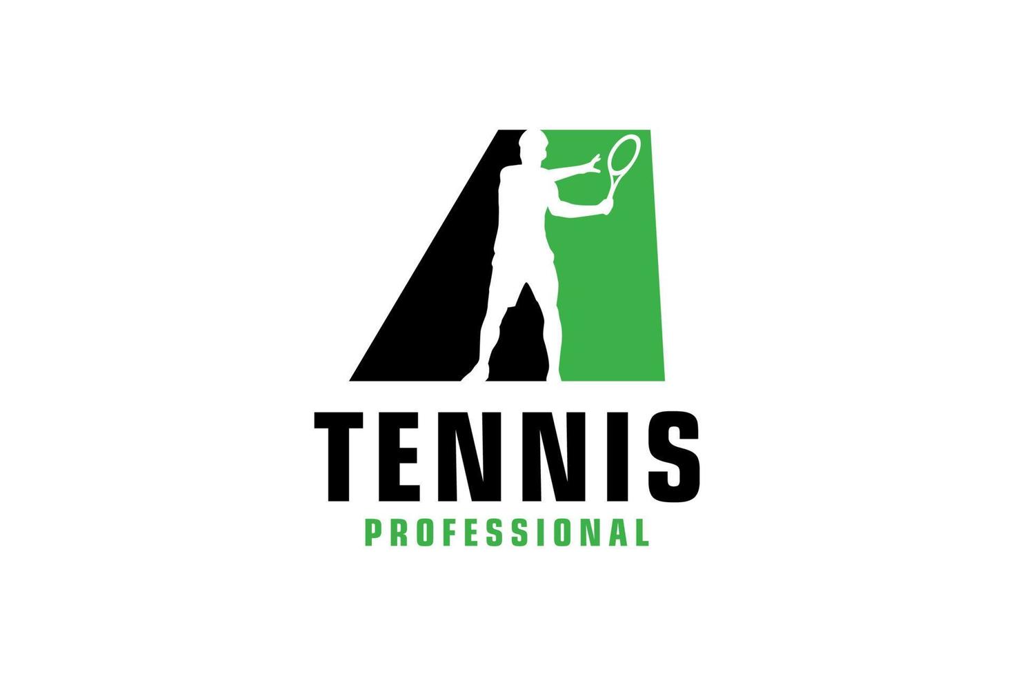 letter a met tennisspeler silhouet logo ontwerp. vectorontwerpsjabloonelementen voor sportteam of huisstijl. vector