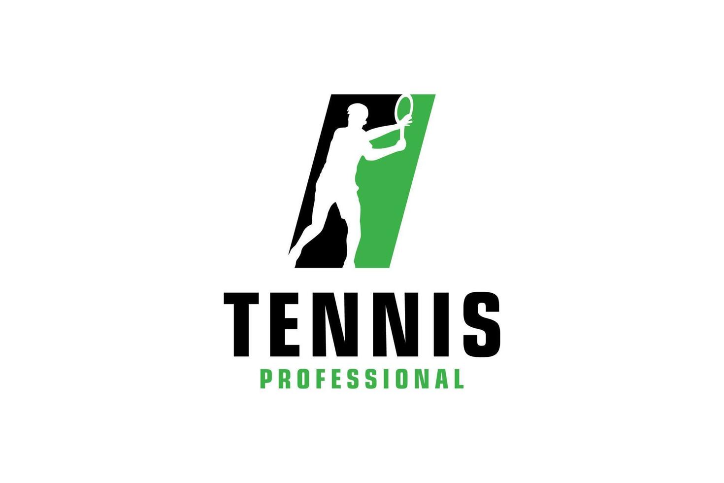 letter i met tennisspeler silhouet logo ontwerp. vectorontwerpsjabloonelementen voor sportteam of huisstijl. vector