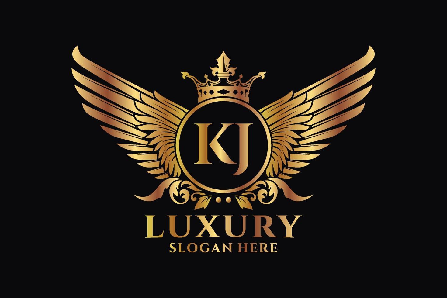 luxe Koninklijk vleugel brief kj kam goud kleur logo vector, zege logo, kam logo, vleugel logo, vector logo sjabloon.