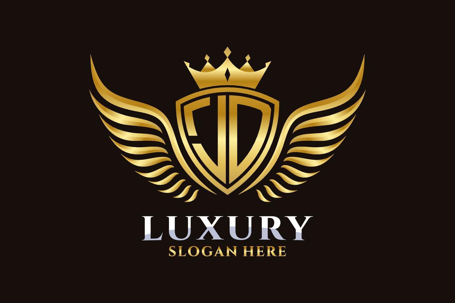 luxe Koninklijk vleugel brief jd kam goud kleur logo vector, zege logo, kam logo, vleugel logo, vector logo sjabloon.