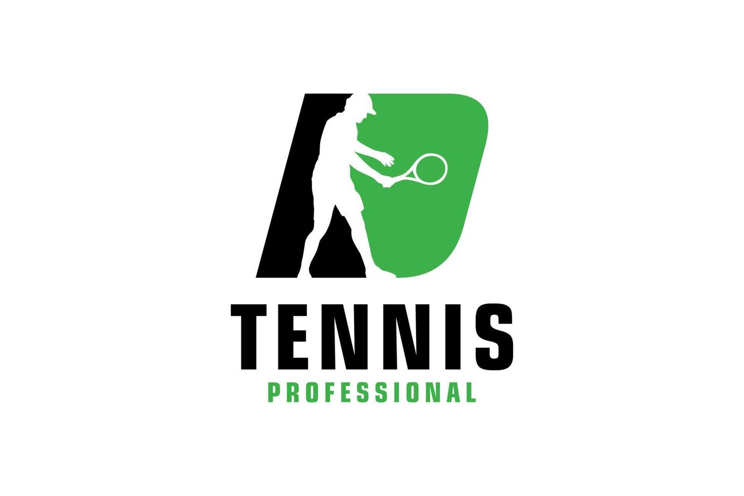 letter d met tennisspeler silhouet logo ontwerp. vectorontwerpsjabloonelementen voor sportteam of huisstijl. vector