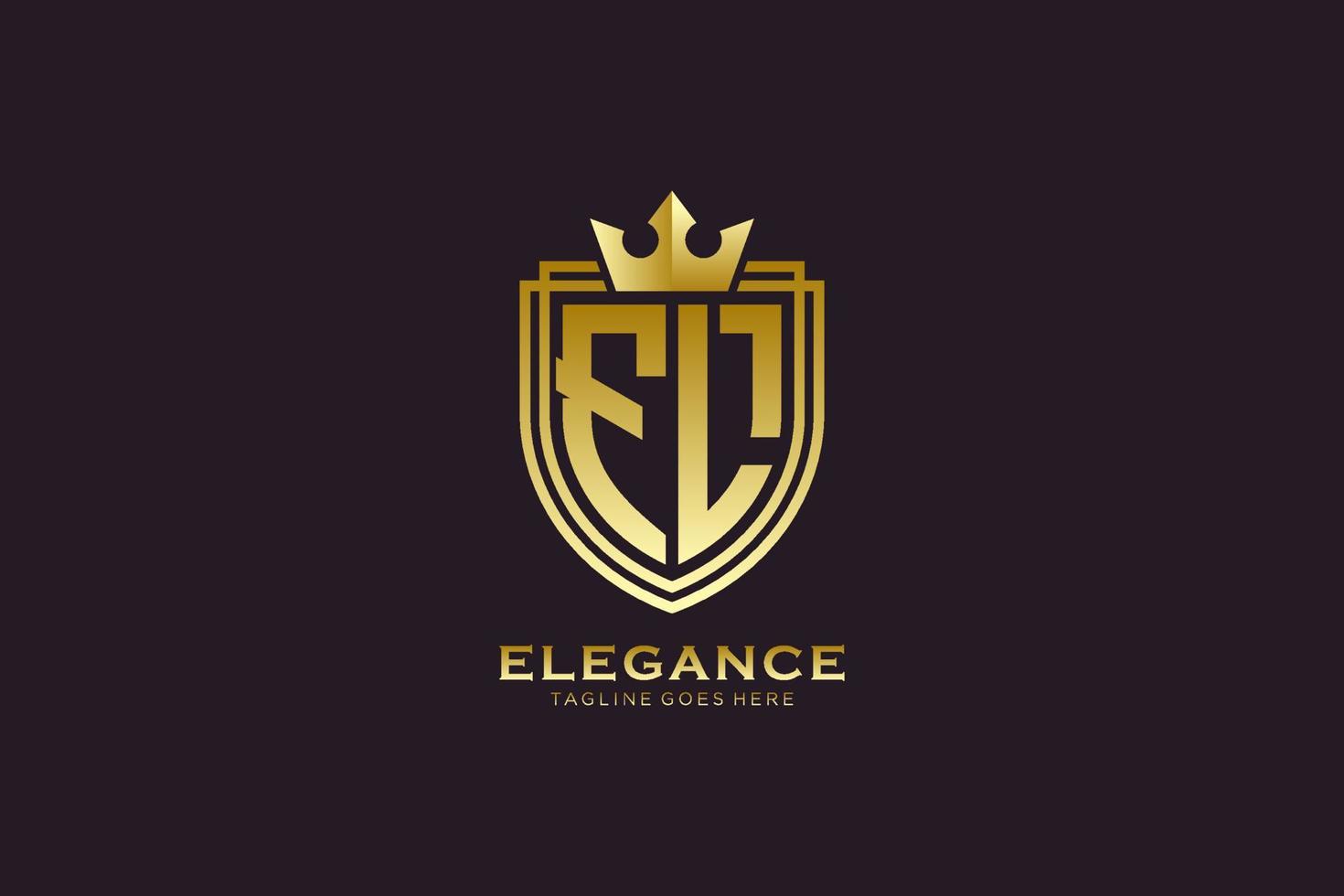 eerste fl elegant luxe monogram logo of insigne sjabloon met scrollt en Koninklijk kroon - perfect voor luxueus branding projecten vector