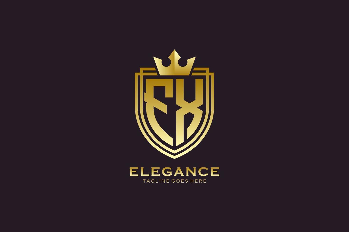 eerste fx elegant luxe monogram logo of insigne sjabloon met scrollt en Koninklijk kroon - perfect voor luxueus branding projecten vector