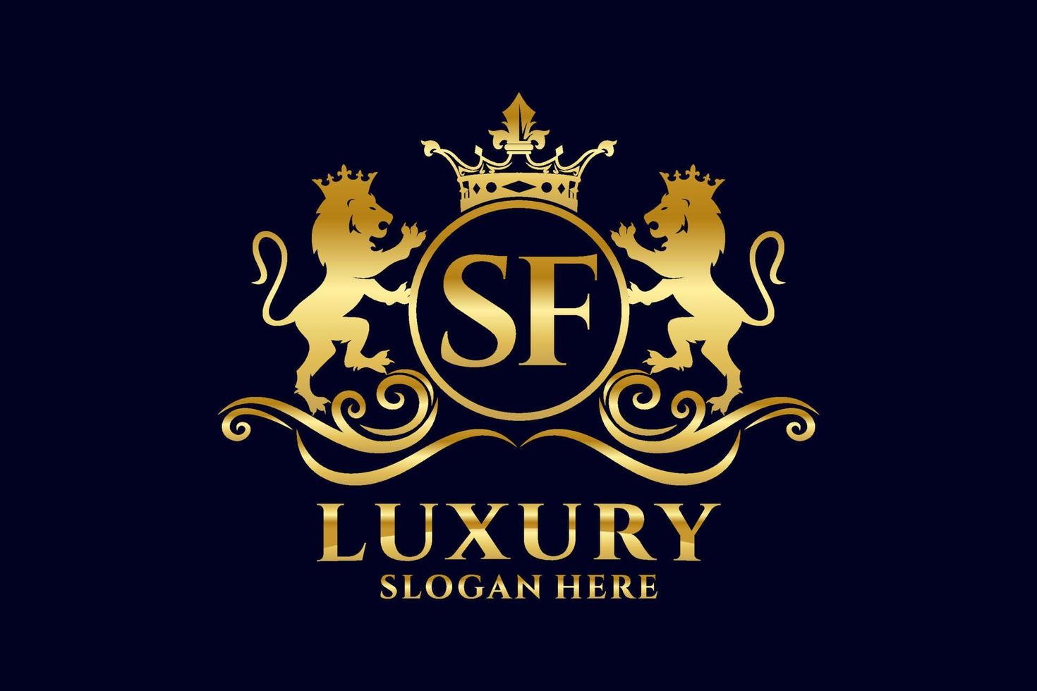 eerste sf brief leeuw Koninklijk luxe logo sjabloon in vector kunst voor luxueus branding projecten en andere vector illustratie.