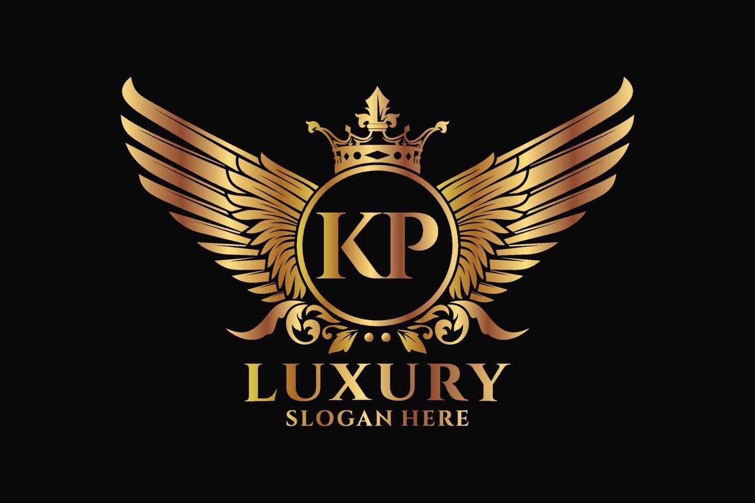 luxe Koninklijk vleugel brief kp kam goud kleur logo vector, zege logo, kam logo, vleugel logo, vector logo sjabloon.