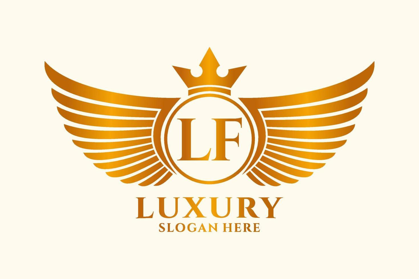 luxe Koninklijk vleugel brief lf kam goud kleur logo vector, zege logo, kam logo, vleugel logo, vector logo sjabloon.