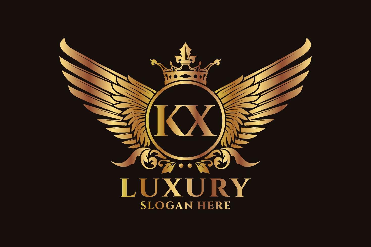 luxe Koninklijk vleugel brief kx kam goud kleur logo vector, zege logo, kam logo, vleugel logo, vector logo sjabloon.