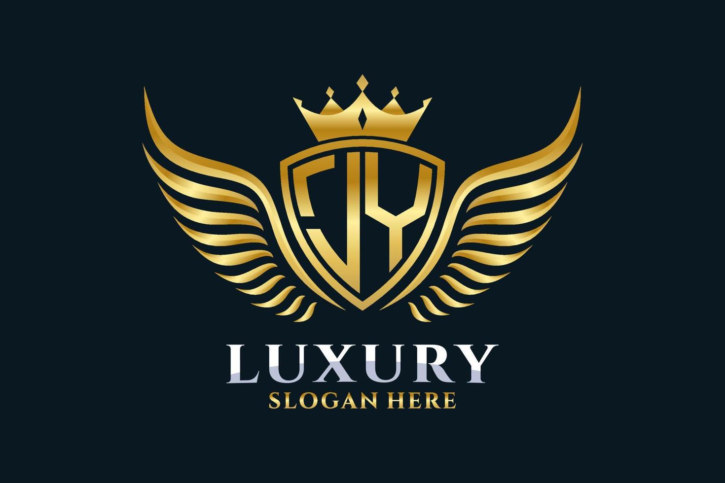 luxe Koninklijk vleugel brief jy kam goud kleur logo vector, zege logo, kam logo, vleugel logo, vector logo sjabloon.