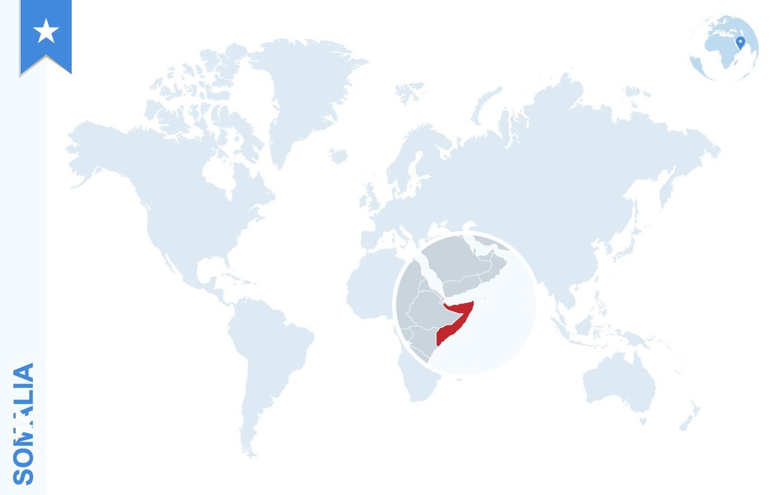 blauw wereld kaart met vergroten Aan Somalië. vector