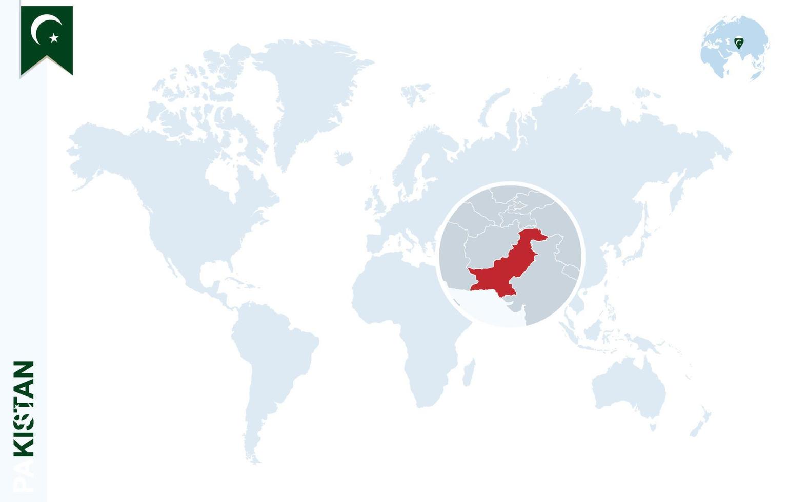 blauw wereld kaart met vergroten Aan Pakistan. vector