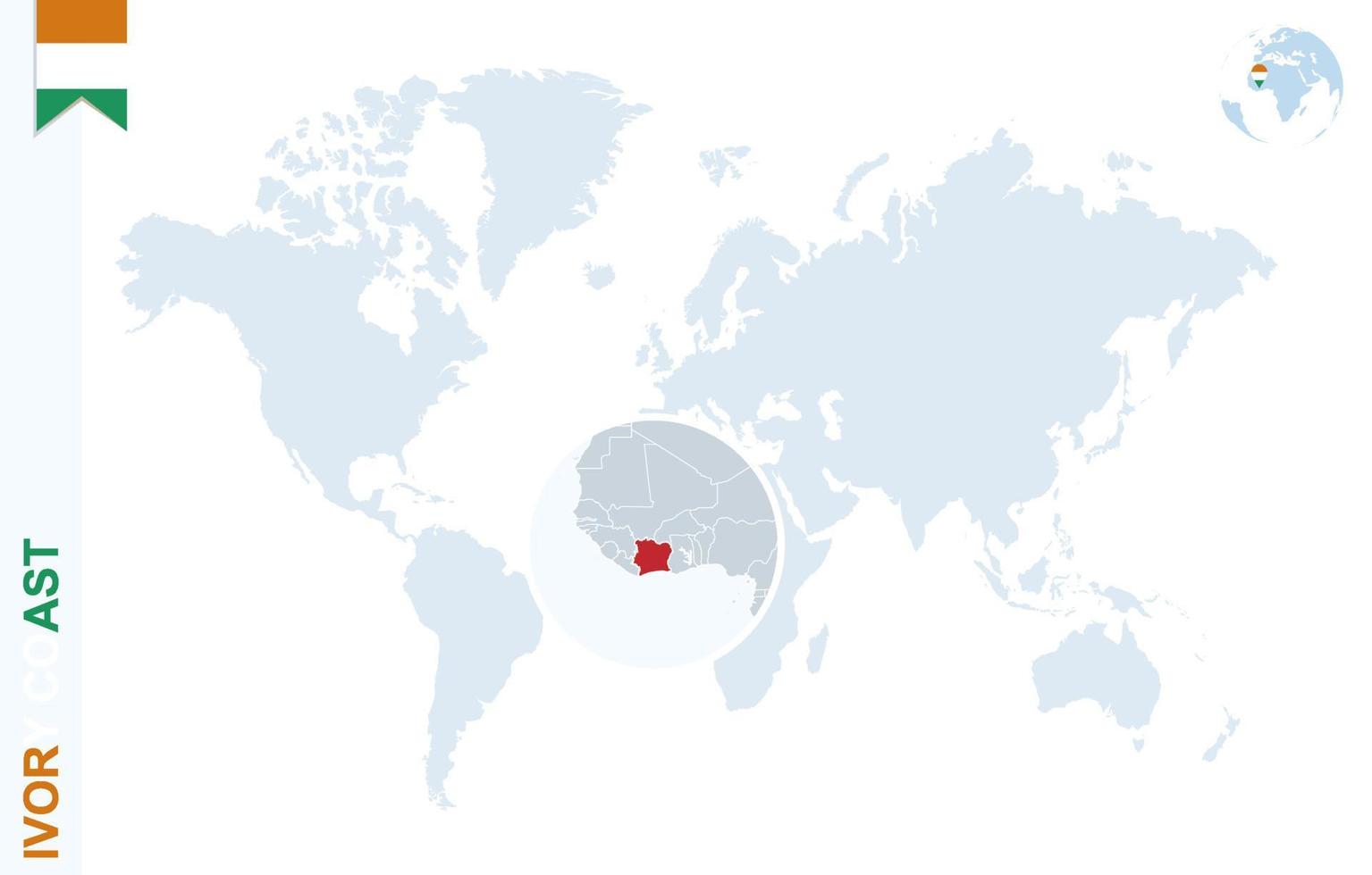 blauw wereld kaart met vergroten Aan ivoor kust. vector