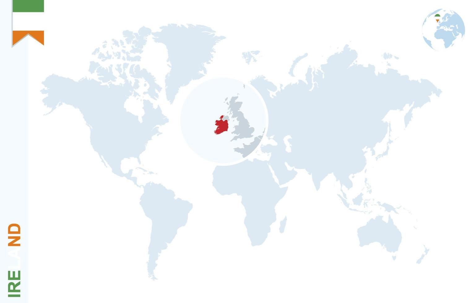 blauw wereld kaart met vergroten Aan Ierland. vector