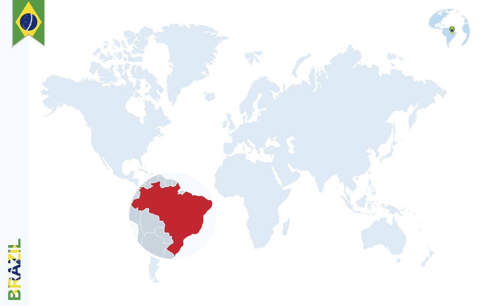 blauw wereld kaart met vergroten Aan Brazilië. vector