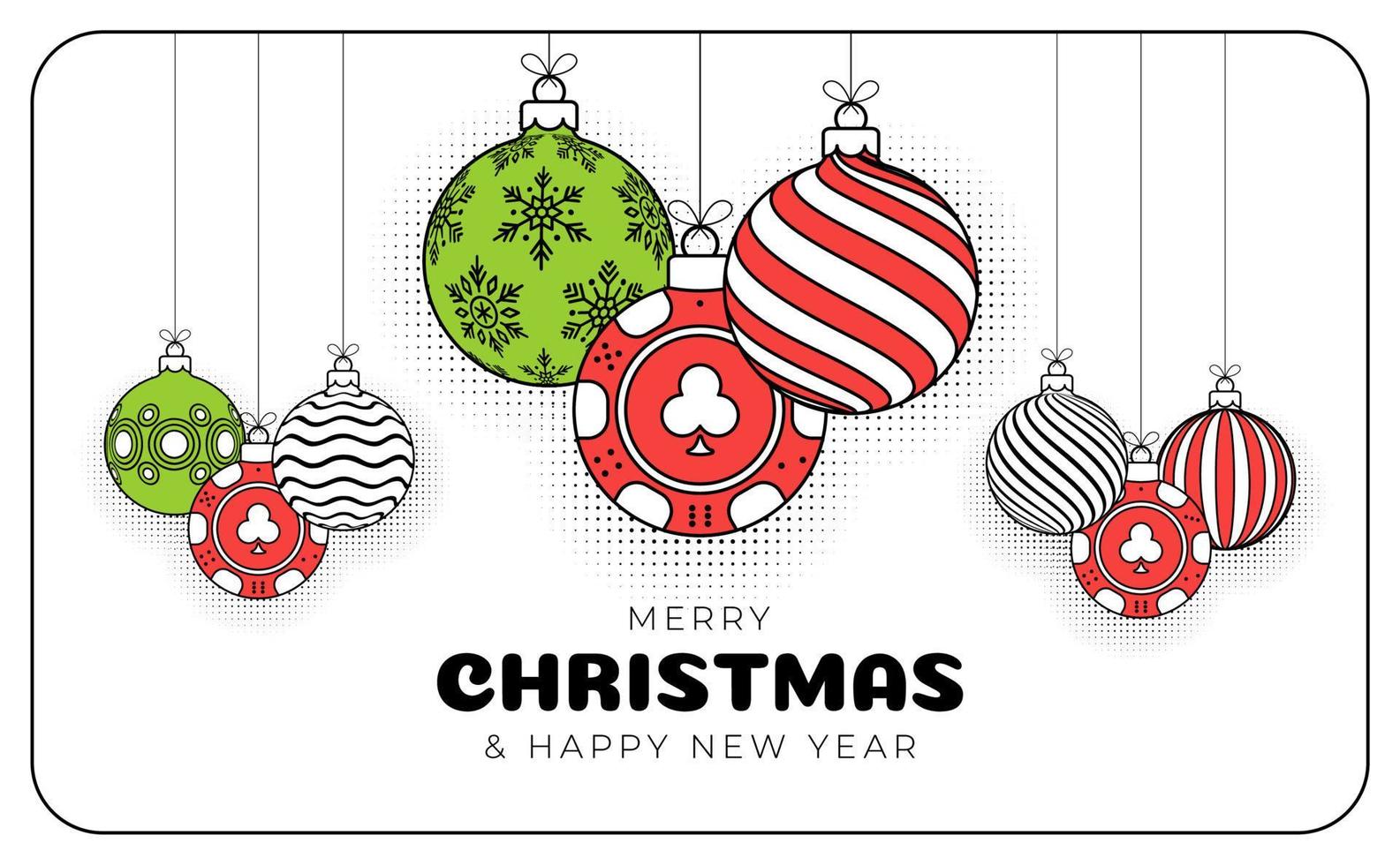 poker Kerstmis groet kaart in modieus lijn stijl. vrolijk Kerstmis en gelukkig nieuw jaar schets tekenfilm sport- spandoek. casino spaander net zo een Kerstmis bal Aan wit achtergrond. vector illustratie.