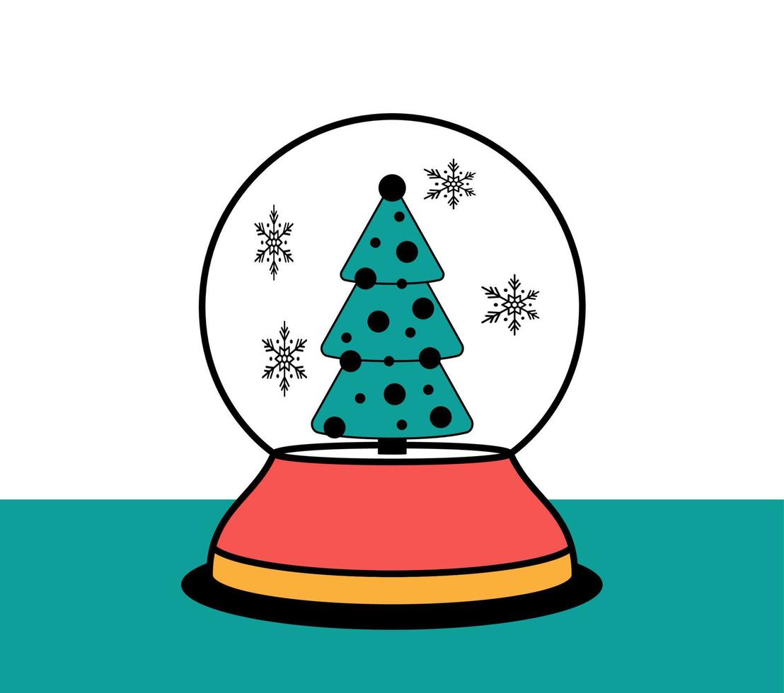 Kerstmis sneeuwbal met boom. sneeuw wereldbol geïsoleerd lijn stijl ontwerp. feestelijk Kerstmis voorwerp. gelukkig nieuw jaar en vrolijk kerstmis. vector illustratie