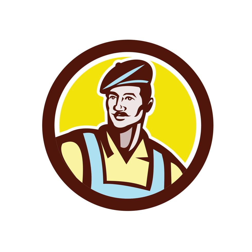 Frans ambachtelijk vervelend baret cirkel retro vector