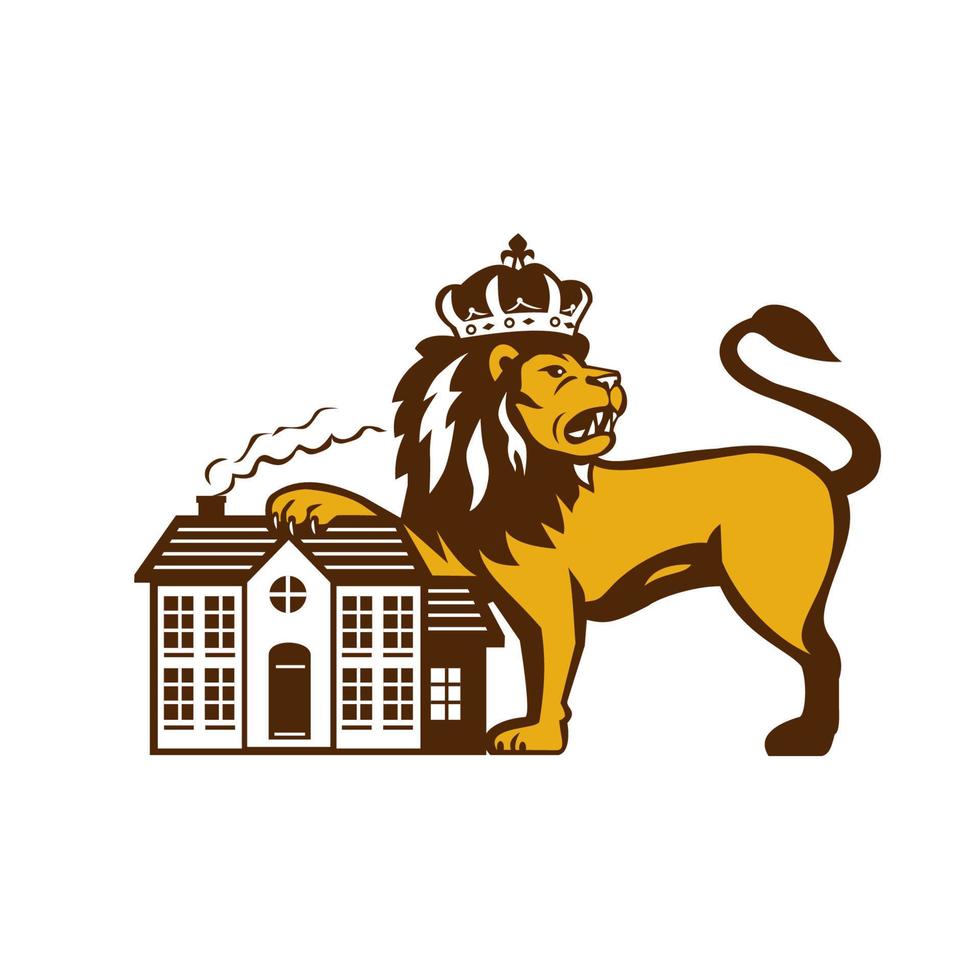 koning leeuw poot Aan huis geïsoleerd retro vector