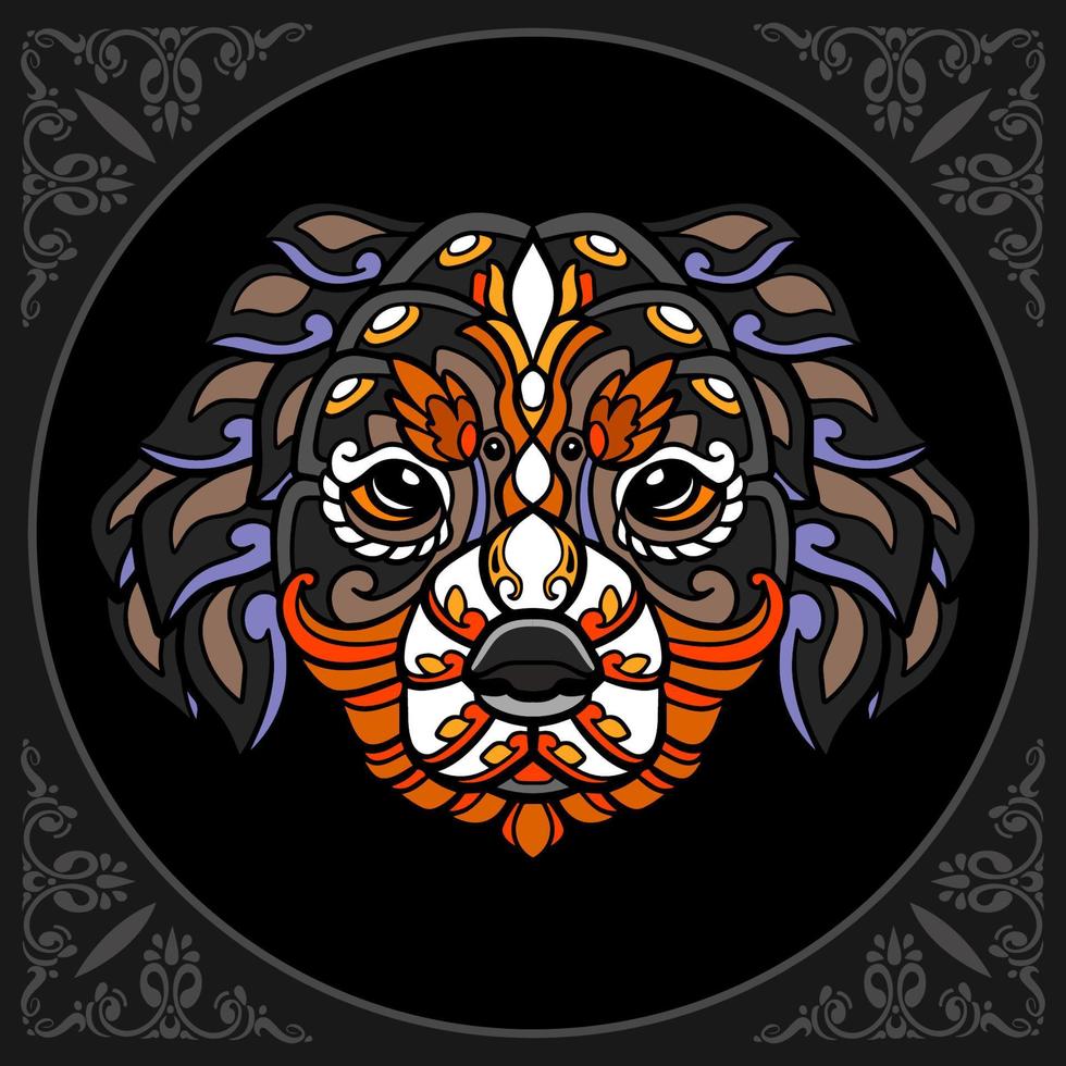 kleurrijk hond hoofd zen wirwar kunsten geïsoleerd Aan zwart achtergrond vector