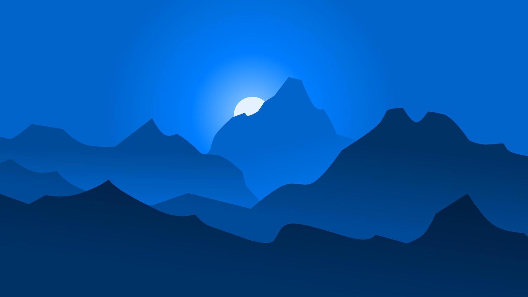 blauw nacht lucht berg landschap vector