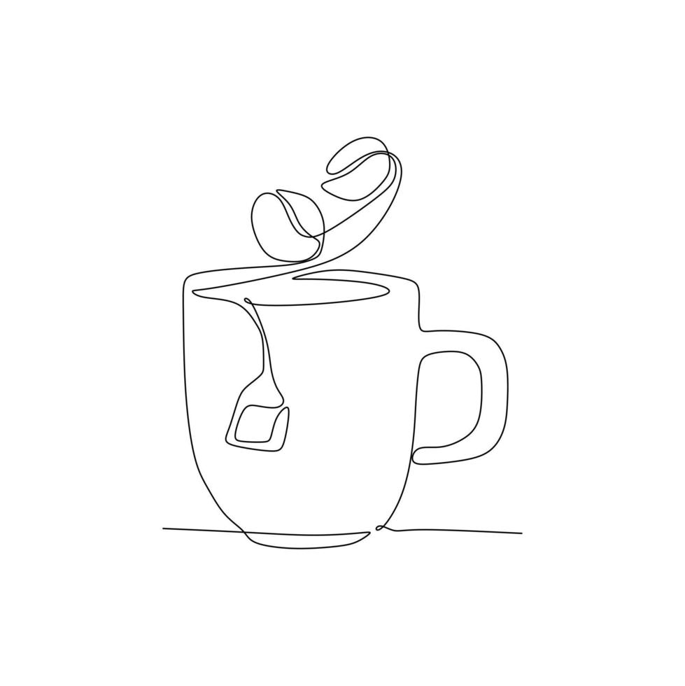 een kop van koffie of thee met aroma cam uit - doorlopend een lijn tekening vector