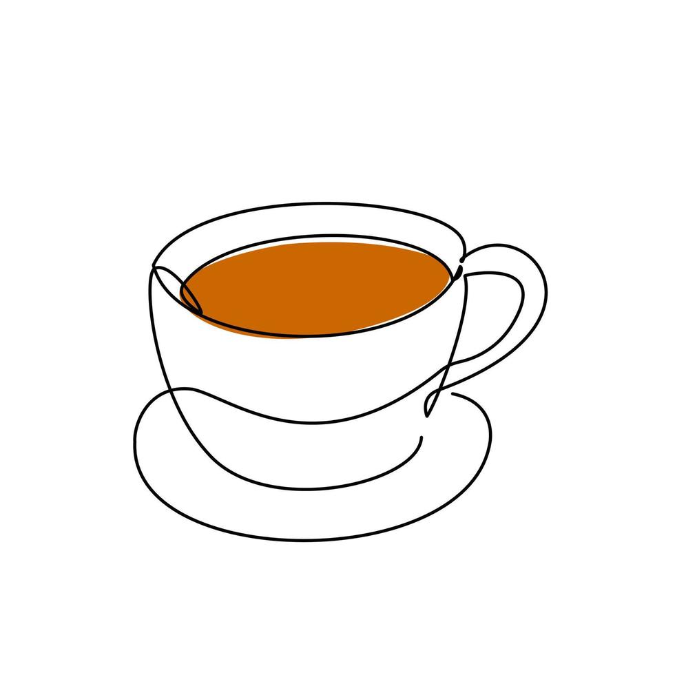 een zoet kop van thee of koffie - doorlopend single lijn tekening vector illustratie hand- getrokken stijl ontwerp voor voedsel en dranken concept