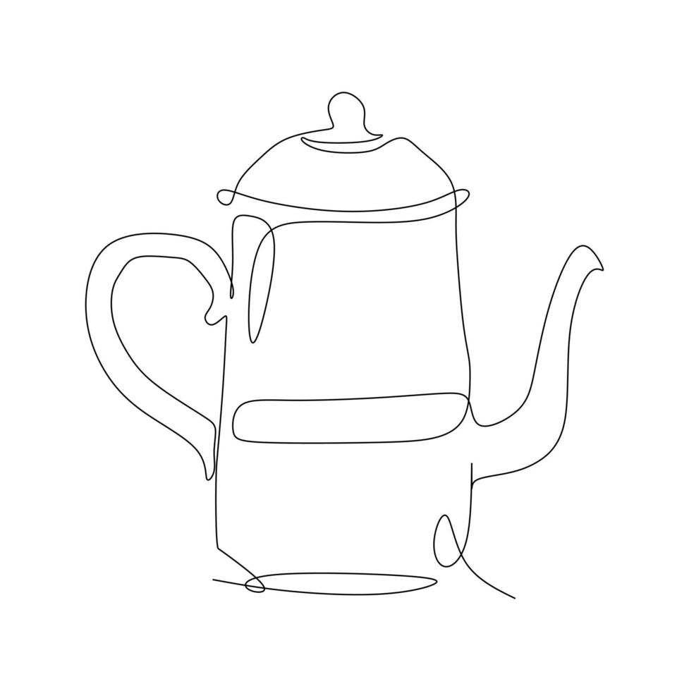 hoog klassiek metaal theepot - doorlopend een lijn tekening vector illustratie voor voedsel en dranken koffie concept