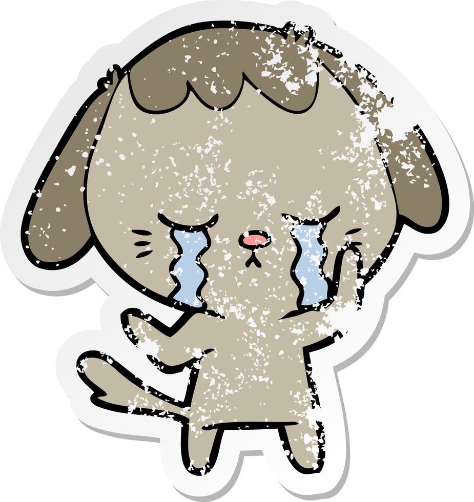 verontruste sticker van een schattige puppy huilende cartoon vector