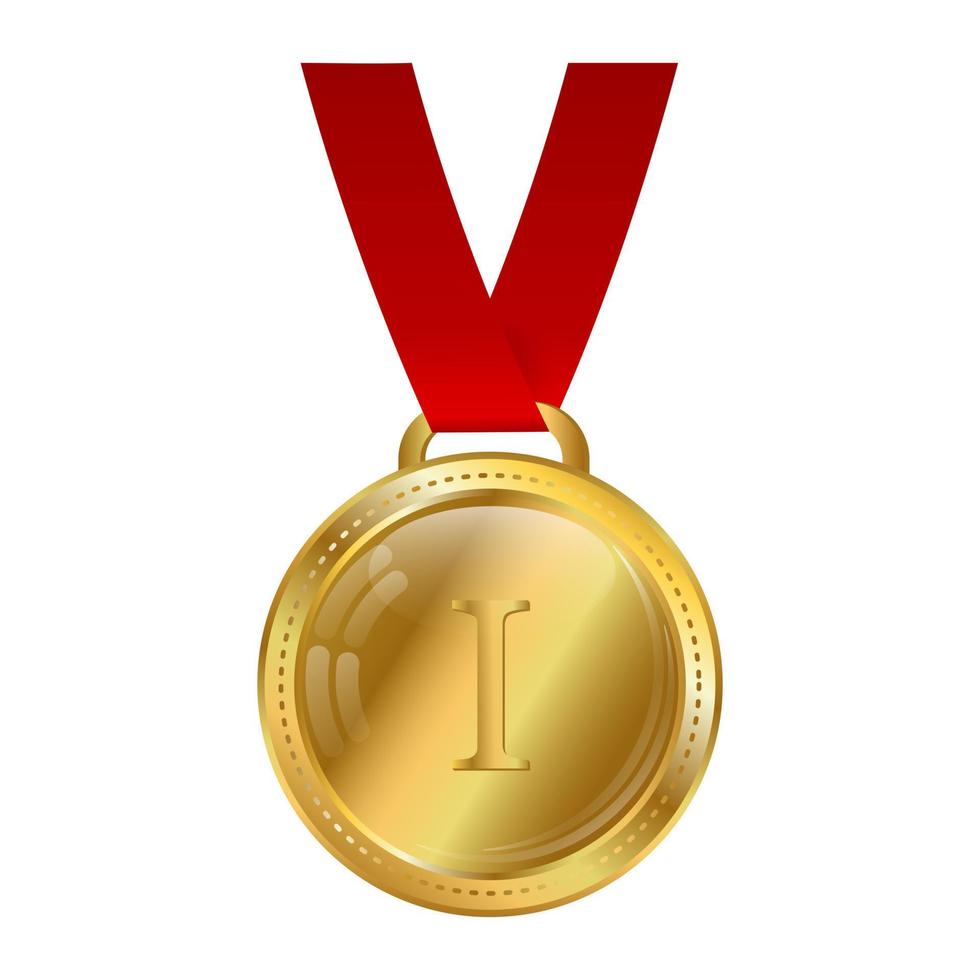 goud medaille met rood lint geïsoleerd Aan wit achtergrond. prijs, prijs voor eerste plaats. vector illustratie.