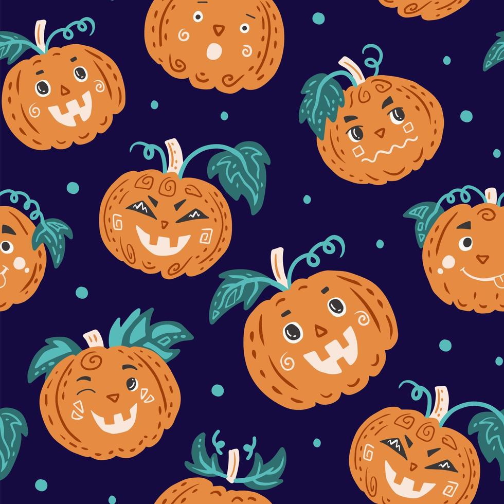 grappig halloween pompoen karakter naadloos patroon vector