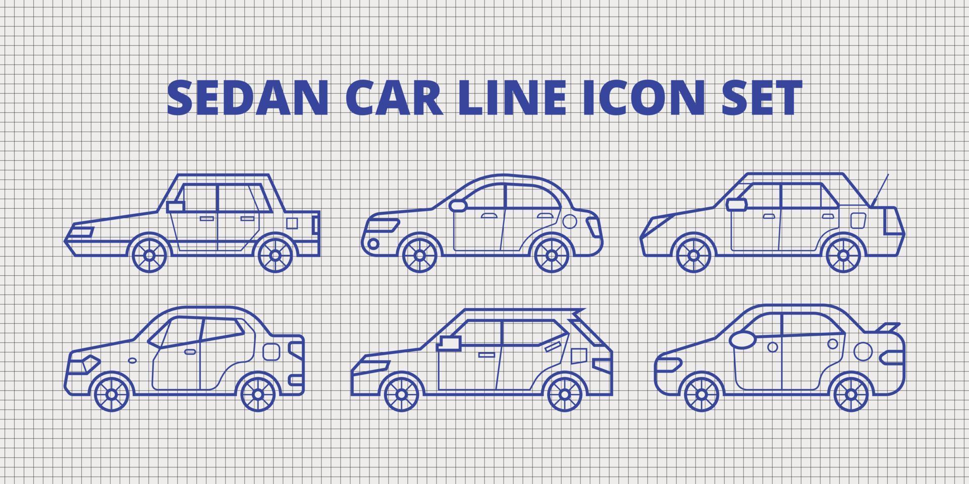 sedan auto lijn icoon reeks vector