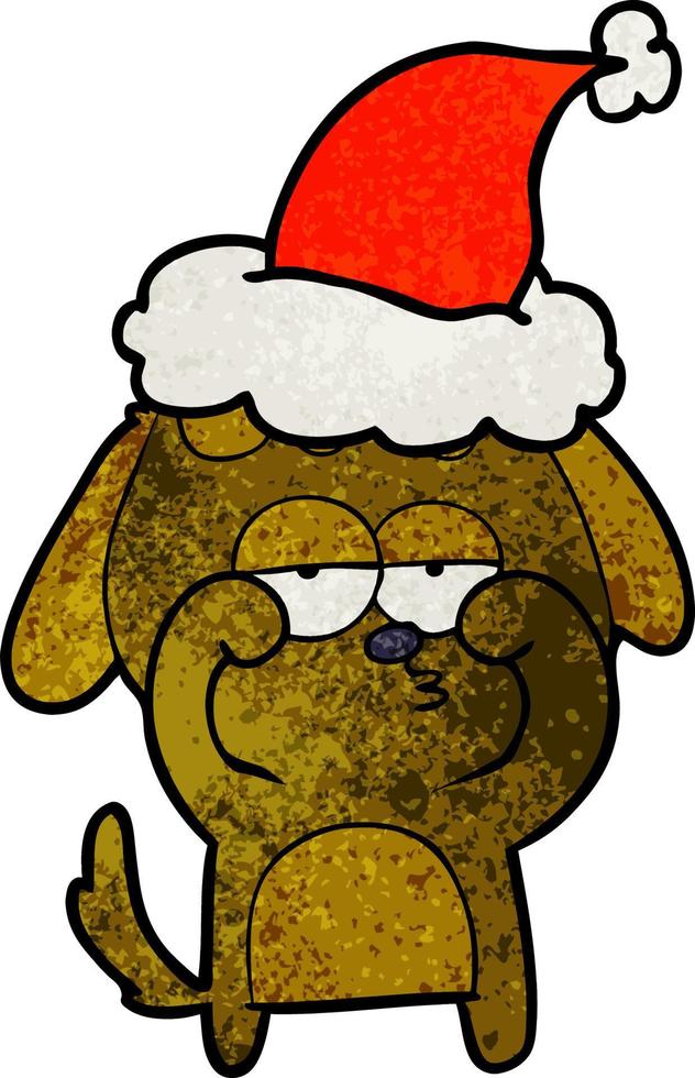 getextureerde tekenfilm van een moe hond vervelend de kerstman hoed vector