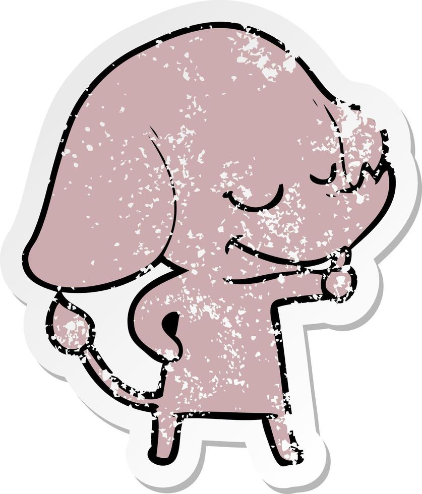 verontruste sticker van een cartoon lachende olifant vector