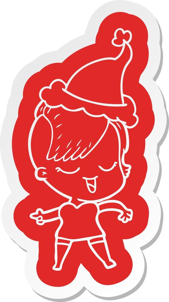 happy cartoon sticker van een meisje met een kerstmuts vector