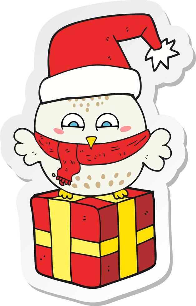 sticker van een tekenfilm schattig Kerstmis uil Aan geschenk vector