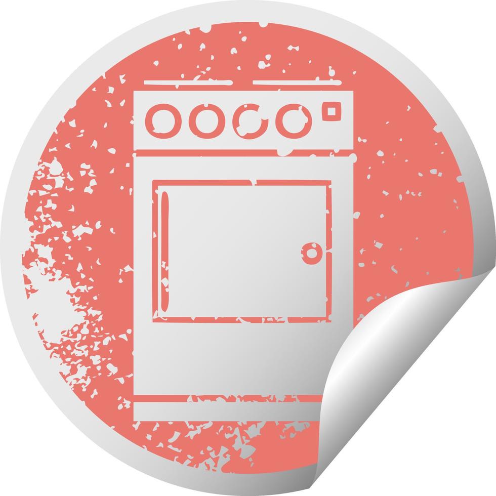 noodlijdende ronde peeling sticker symbool oven en fornuis vector