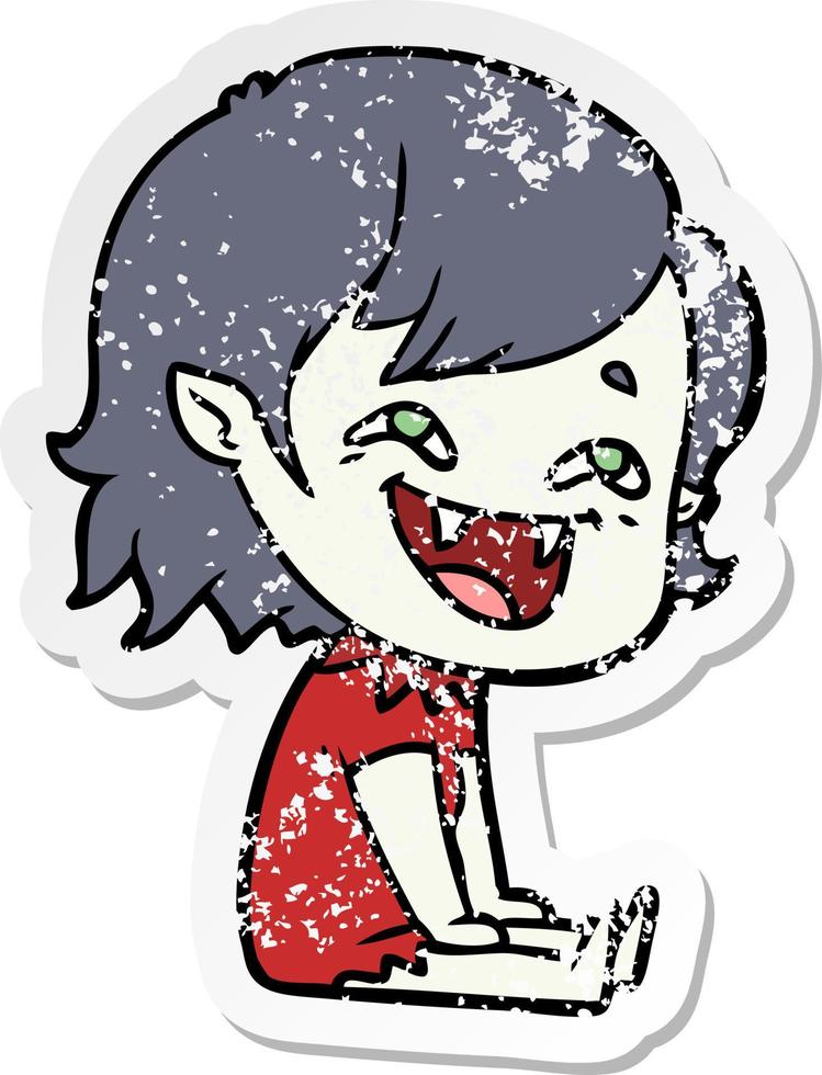 verontruste sticker van een cartoon lachend vampiermeisje vector