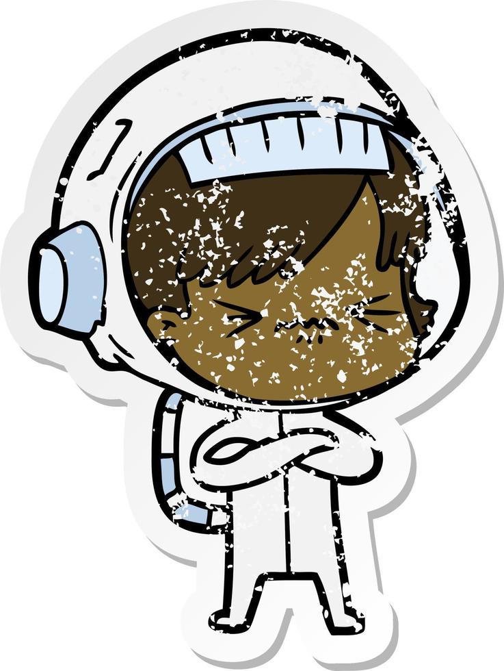 verontruste sticker van een cartoon-astronautvrouw vector