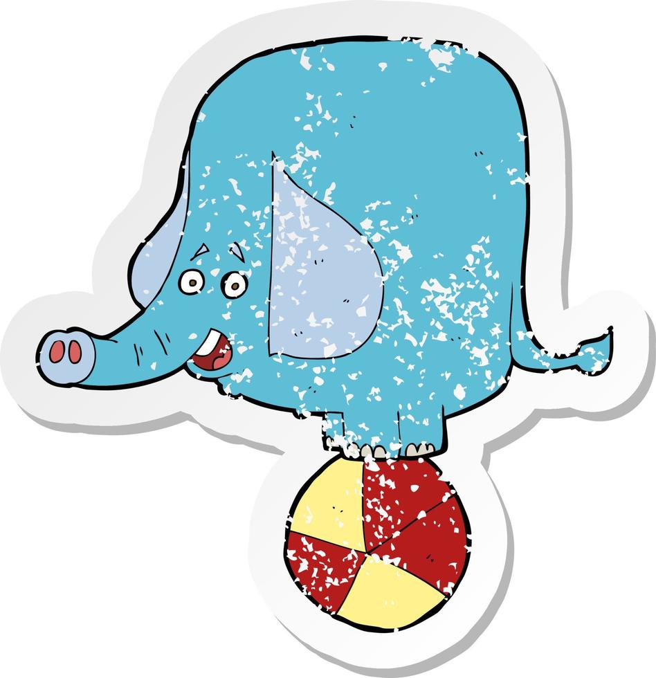 retro verontrust sticker van een tekenfilm circus olifant vector