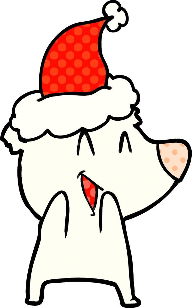 lachende ijsbeer stripboek stijl illustratie van een dragende kerstmuts vector