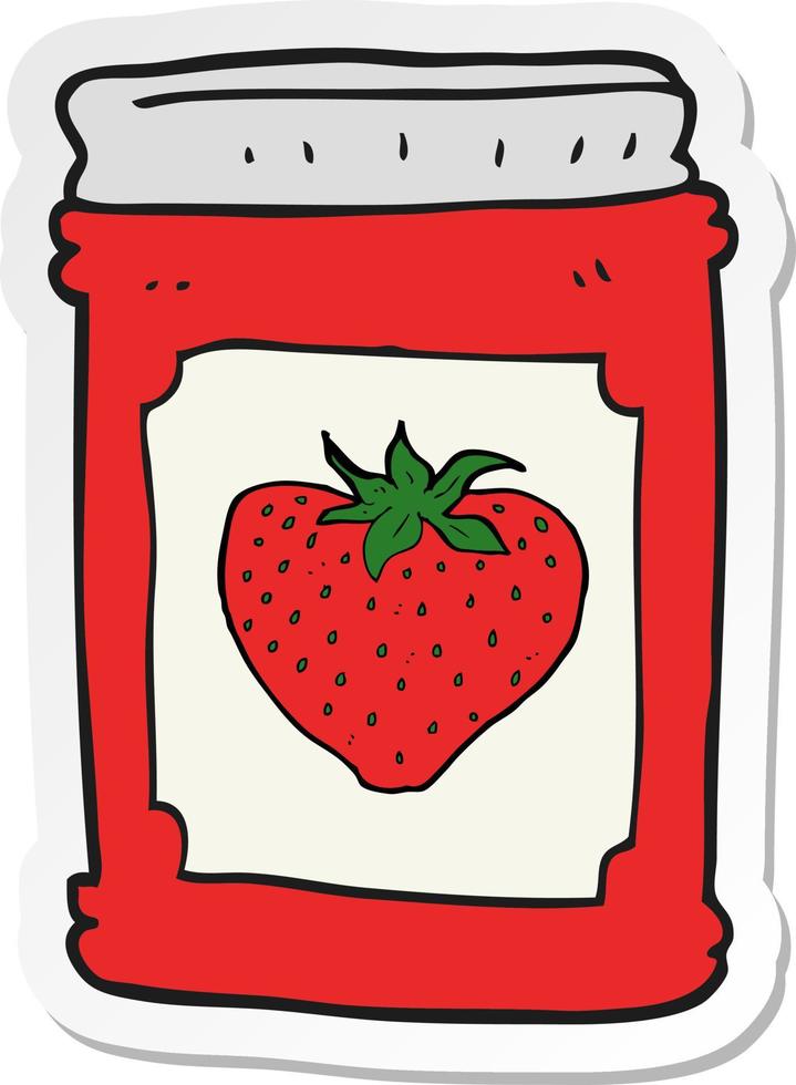 sticker van een tekenfilm aardbei jam pot vector