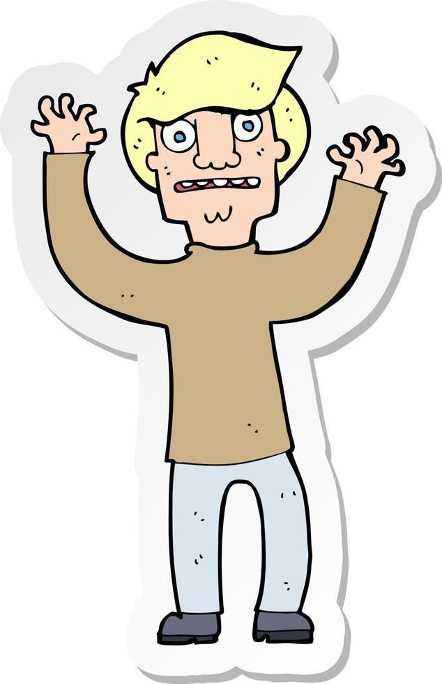 sticker van een cartoon doodsbange man vector