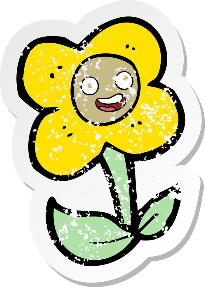 retro noodlijdende sticker van een cartoonbloem vector