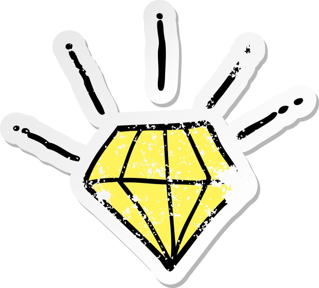 verontruste sticker van een cartoon tattoo-diamant vector