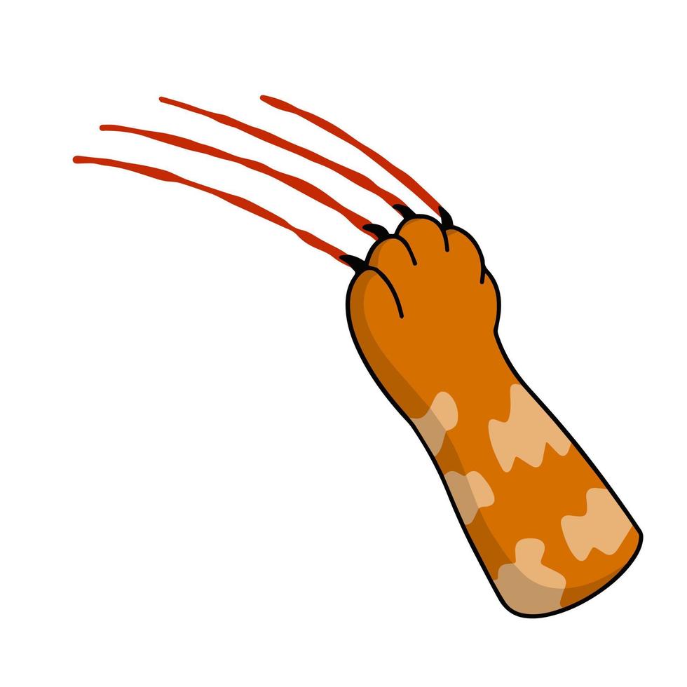 rode kattenvoet. kras met bloedspoor. agressie en blessures. slecht gedrag van huisdier. cartoon vlakke afbeelding vector