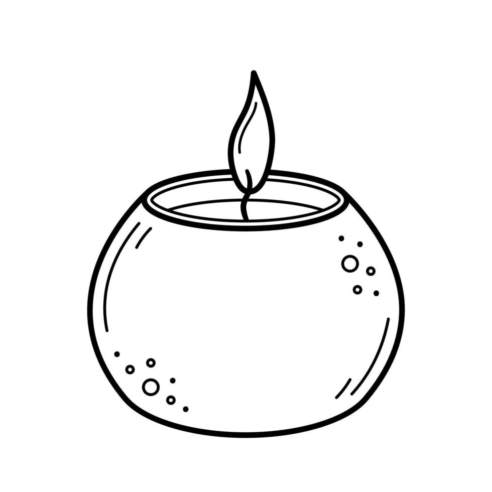 brandend aroma kaars in een beton pot in tekening schetsen stijl. decor voor huis, aromatherapie, ontspanning. vector illustratie geïsoleerd Aan wit achtergrond.
